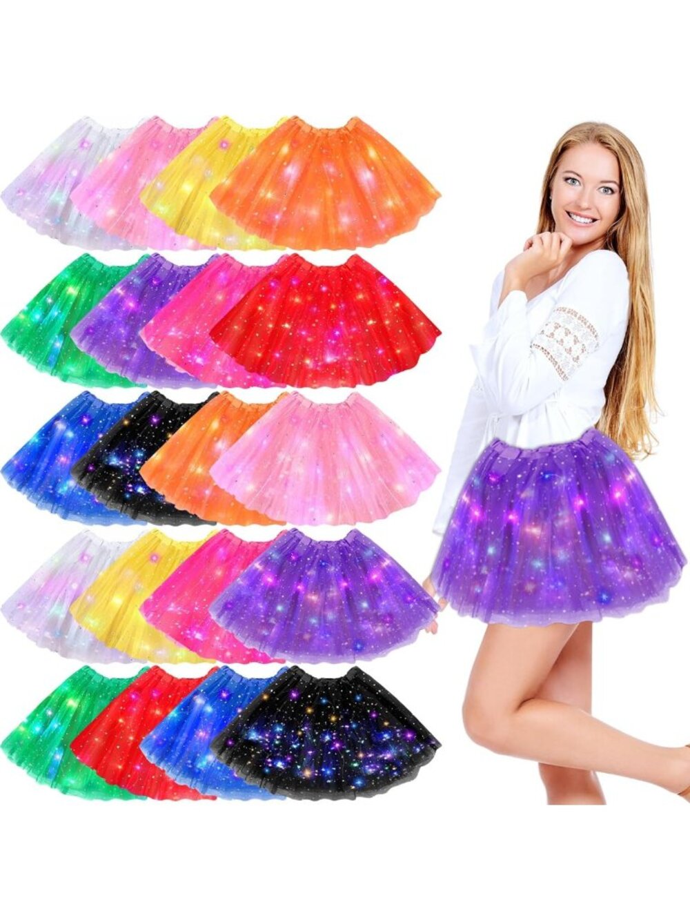 Light Up LED Tutu Skirt for Women - Party, Dance, Festival Costume Accessory